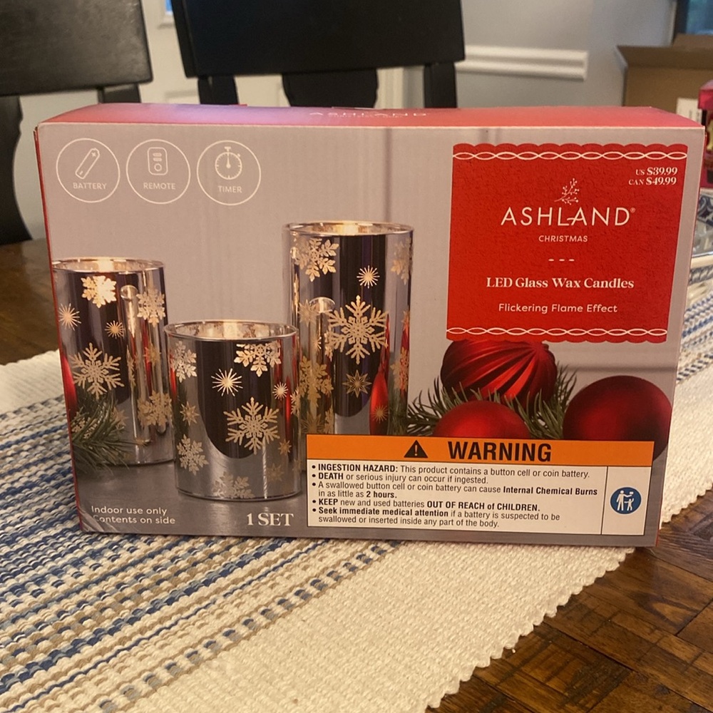 Ashland LED Glass Wax Candles- Battery operated Set of 3 with Remote